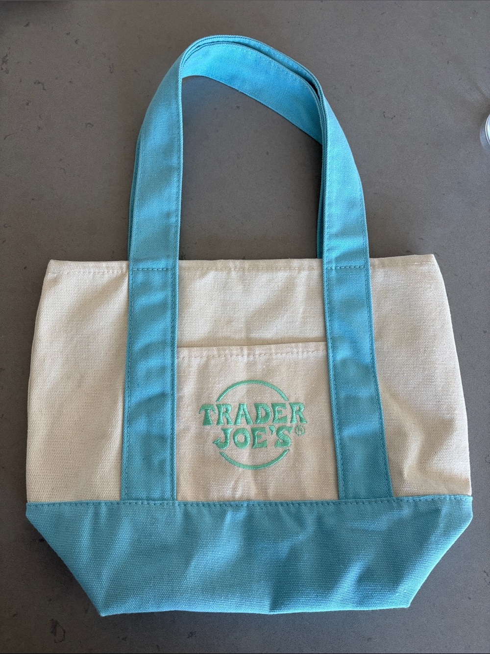 Trader Joe’s - Canvas Mini Tote Bag - Blue and Pastel Green